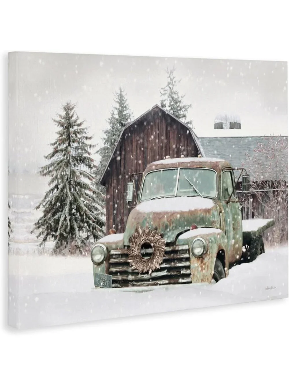 Rustic Winter Vintage Truck & Barn Canvas Wall Art | Cozy Farmhouse Decor